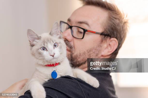 pet on its owner's shoulder - collar stock pictures, royalty-free photos & images