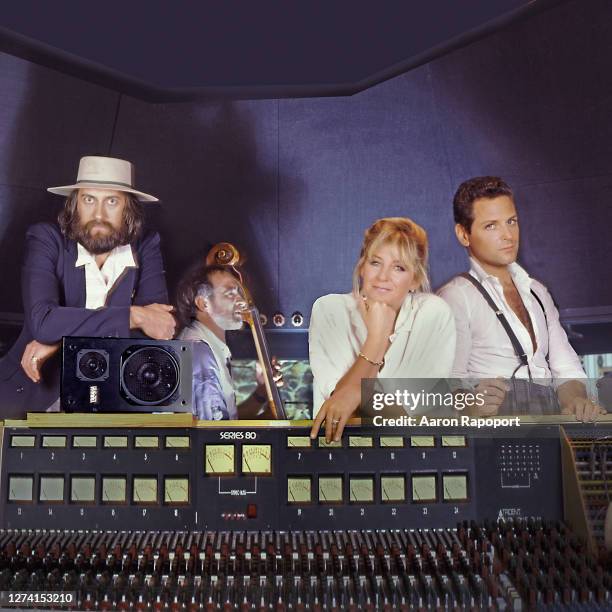 Fleetwood Mac members Mick Fleetwood, John McVie, Christine McVie and Lindsey Buckingham, pose in the recording studio in Los Angeles, California...