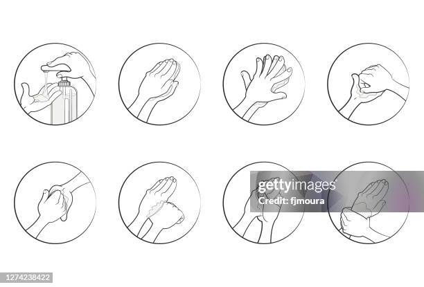 with washing or hand sanitizing - bathroom organization stock illustrations