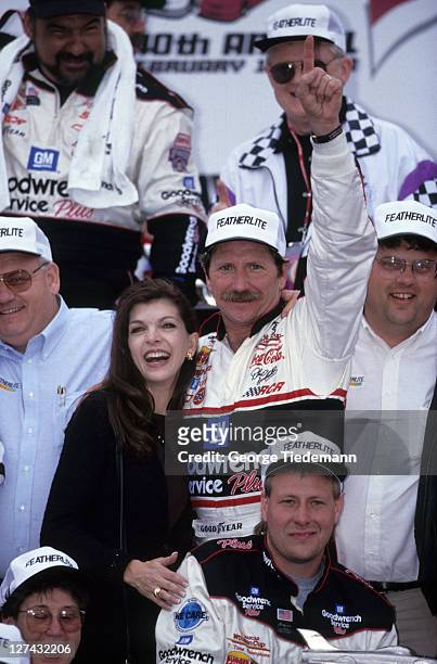 40th NASCAR Daytona 500: Dale Earnhardt and wife Teresa victorious after winning race at Daytona International Speedway. Daytona, FL 2/15/1998...
