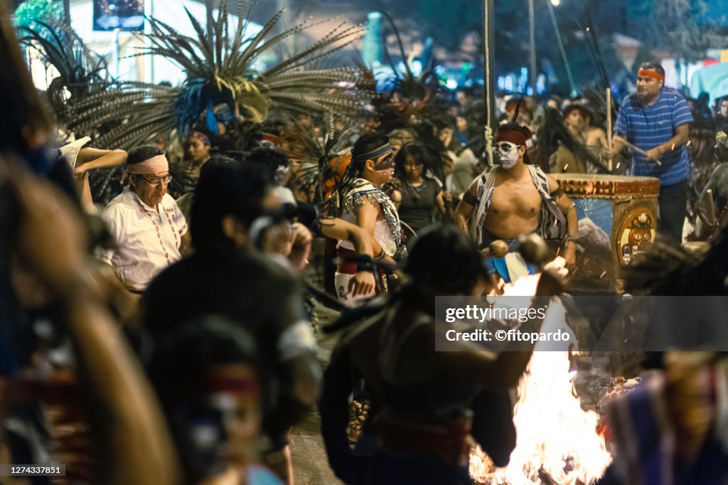 Mixquic Aztec Aztecs Drummer Play During The Celebration For The Earth Goddess In ...