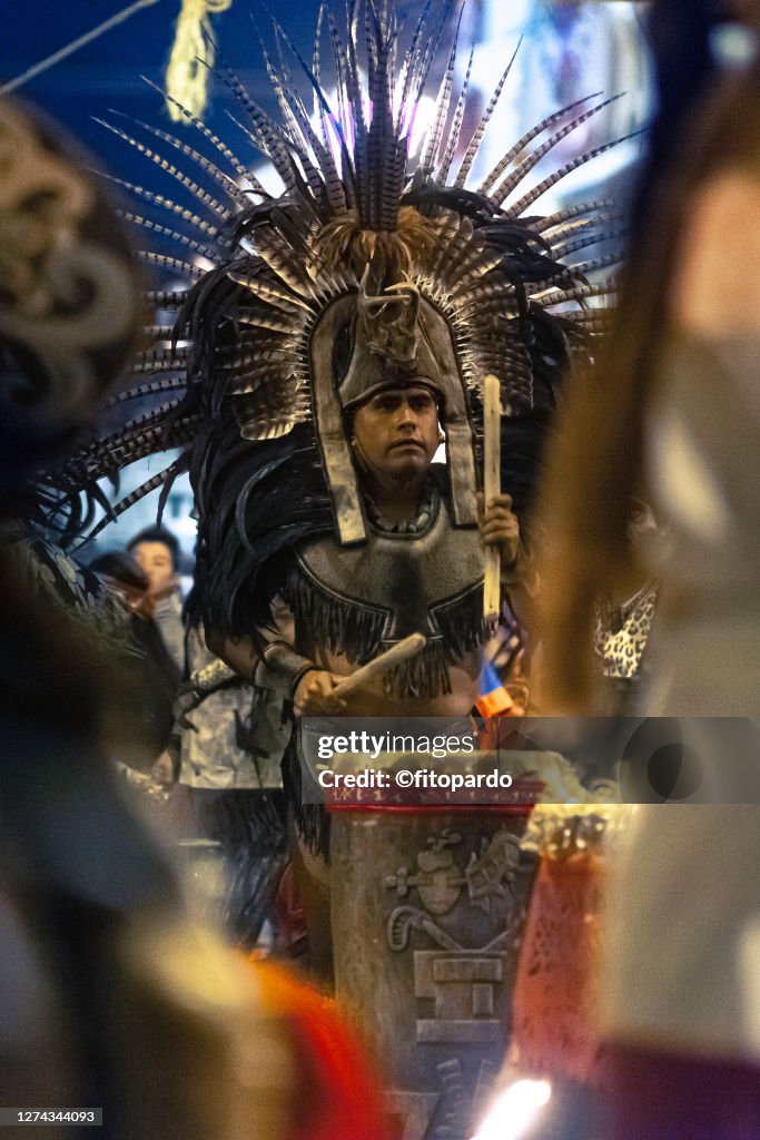 Mixquic Aztec Aztecs Drummer Play During The Celebration For The Earth Goddess In ...