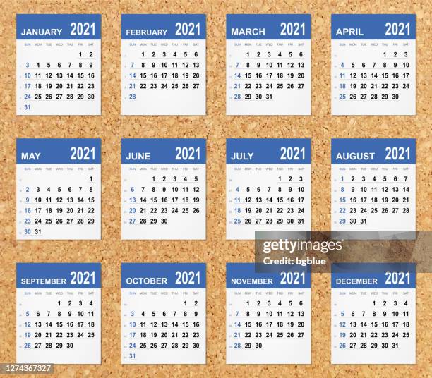 calendar 2021 on cork board - office post it notes stock illustrations