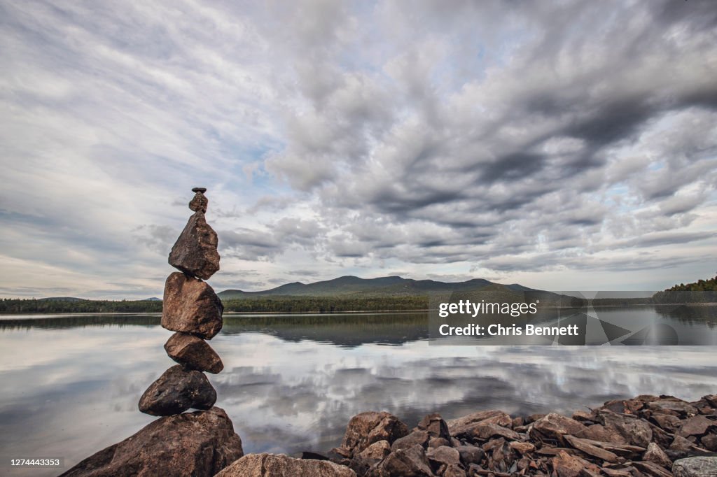 Small lakeshore cairn, Maine, USA