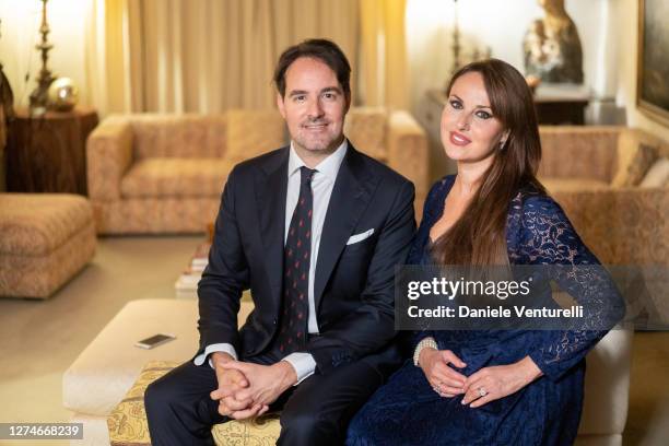 Earl Vittorio Palazzi Trivelli And Isabelle Adriani pose for a portrait session of Earl Vittorio Palazzi Trivelli And Isabelle Adriani on September...