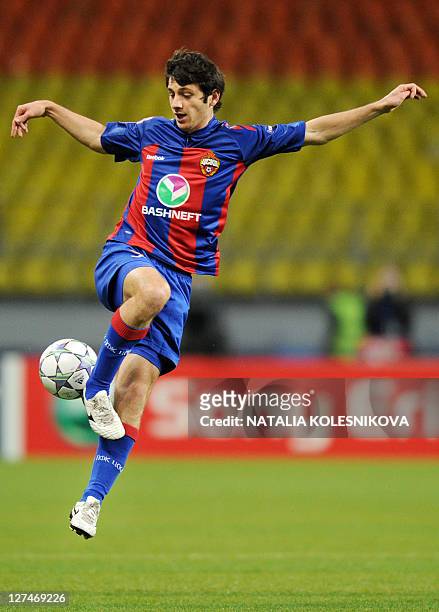 Moscow's Alan Dzagoev is in action during the UEFA Champions League Group B football match CSKA Moscow vs Inter Milan in Moscow, on September 27,...