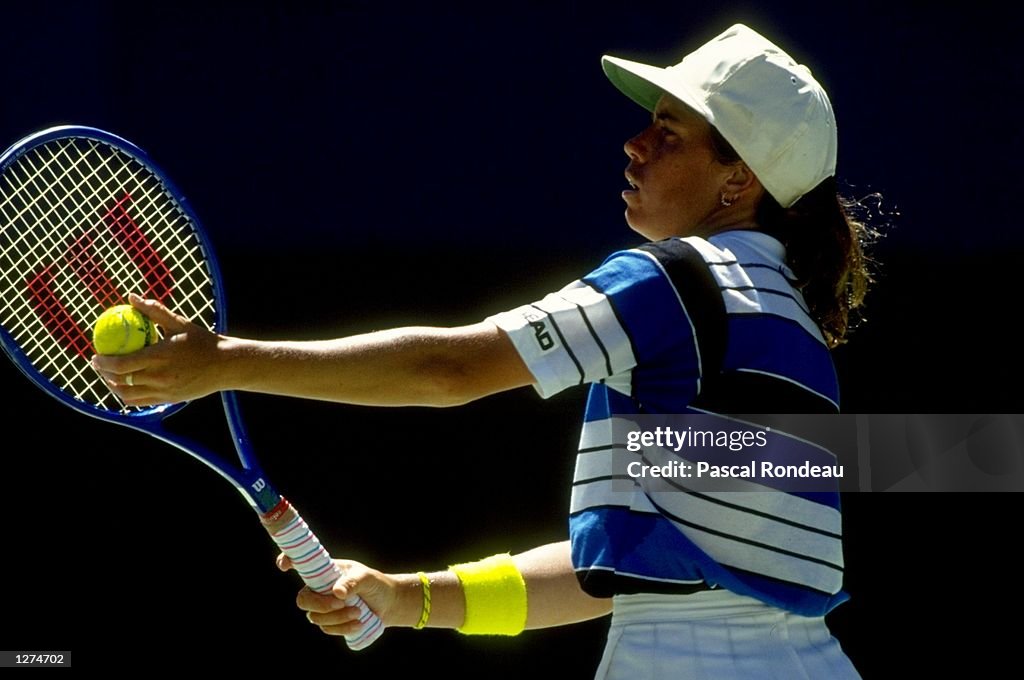 Patty Fendick of the USA prepares to serve during the Australian Open