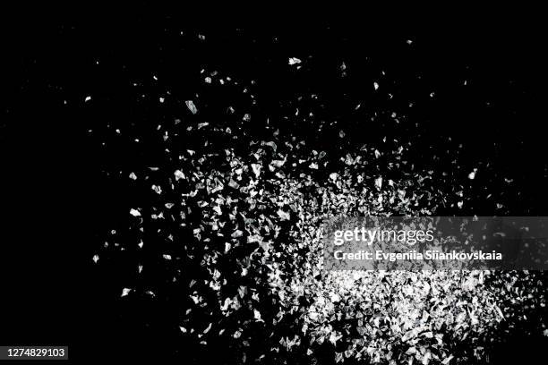 snow overlay background isolated on black. - flour dust stock pictures, royalty-free photos & images