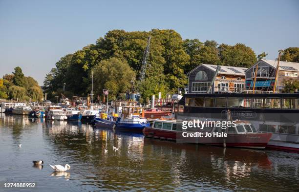 View of Eel Pie Island and Boats on September 21, 2020 in Twickenham, London, England.