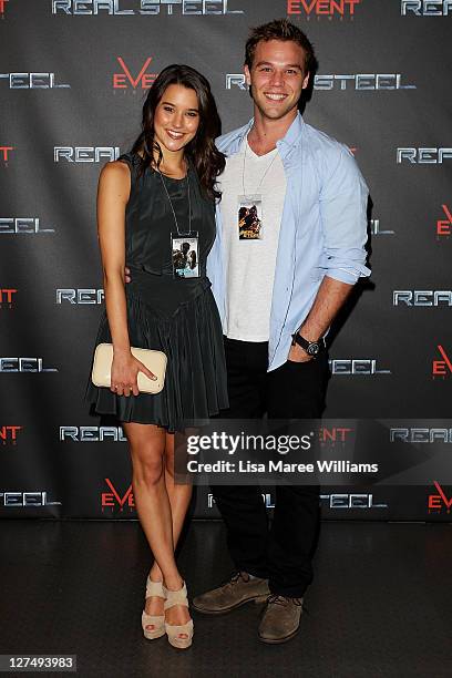 Rhiannon Fish and Lincoln Lewis arrive at the Australian premiere of 'Real Steel' at Event Cinemas on September 28, 2011 in Sydney, Australia.