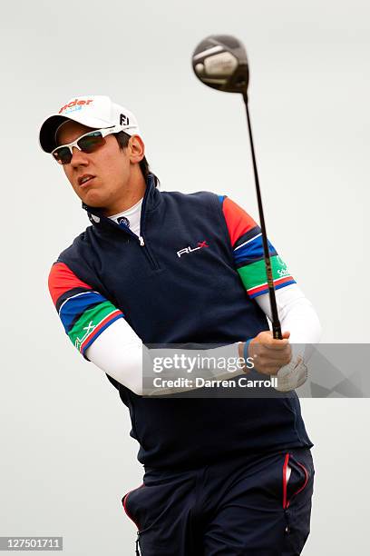 Matteo Manassero of Italy plays a shot during a practice round at the 2011 Open Championship at Royal St. George's Golf Club in Sandwich, England on...