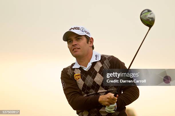 Louis Oostuizen of South Africa plays a shot during the first round of the 2011 Open Championship at Royal St. George's Golf Club in Sandwich,...
