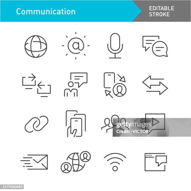 communication icon set - line series - editable stroke - holding envelope stock illustrations