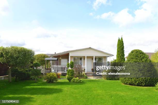 beautiful country house and garden - landscape design front of house stock pictures, royalty-free photos & images