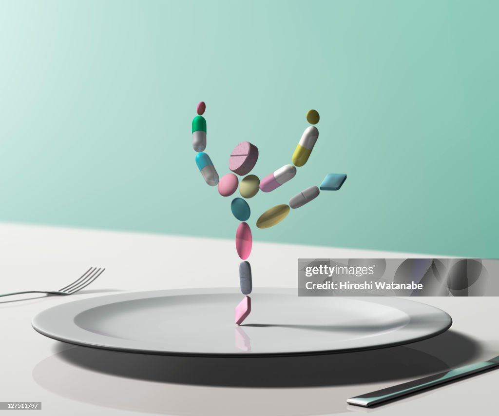 Pill woman dancing on the dish