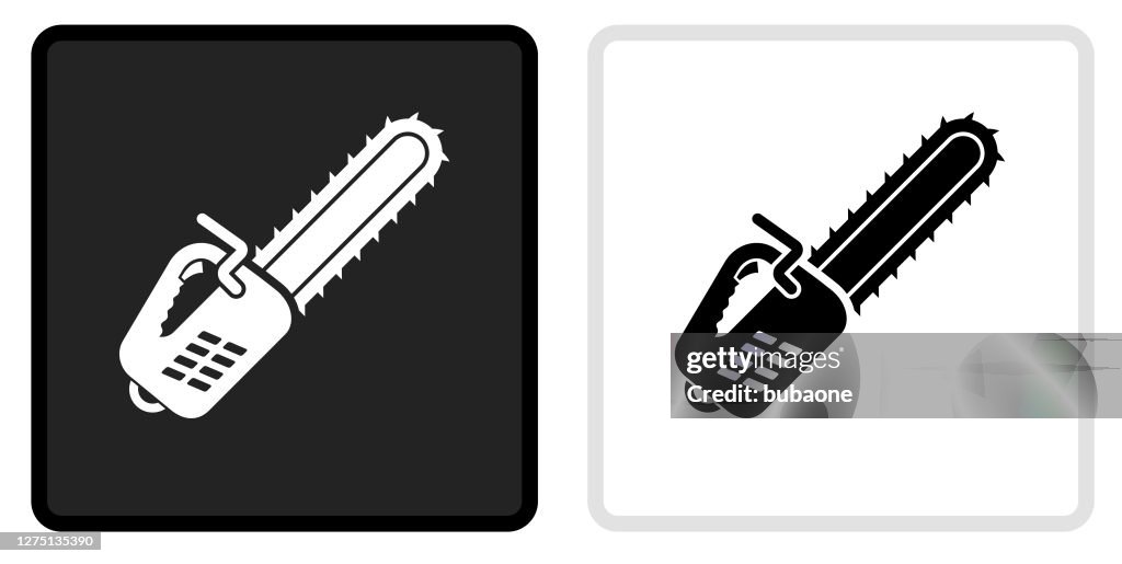 Chainsaw Icon on Black Button with White Rollover