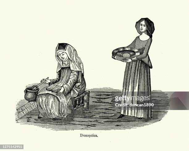 中世のファッション15世紀、女性の家事使用人、料理 - 15世紀頃点のイラスト素材／クリップアート素材／マンガ素材／アイコン素材