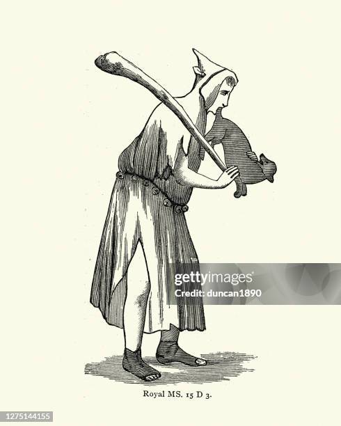 biting the dog tail, medieval fool, jester - dog bite stock illustrations