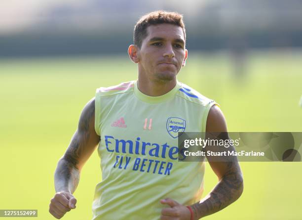 Lucas Torreira of Arsenal during a training session at London Colney on September 22, 2020 in St Albans, England.