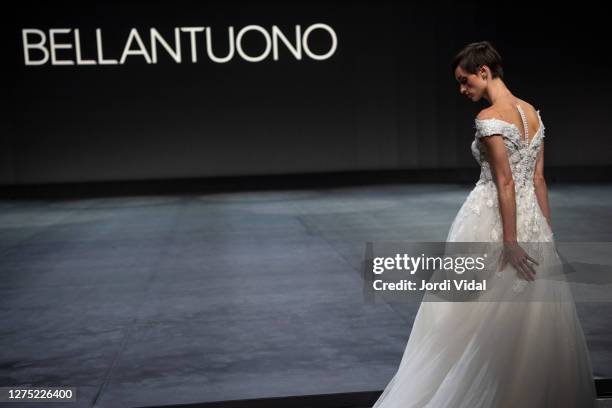 Model walks the runway during the Bellantuono show as part of the Valmont Barcelona Bridal Fashion Week on September 22, 2020 in Barcelona, Spain.