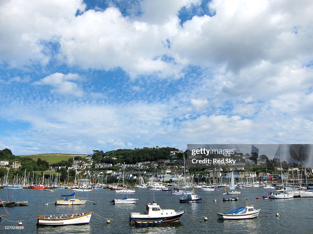 Boats and Kingswear village, Devon