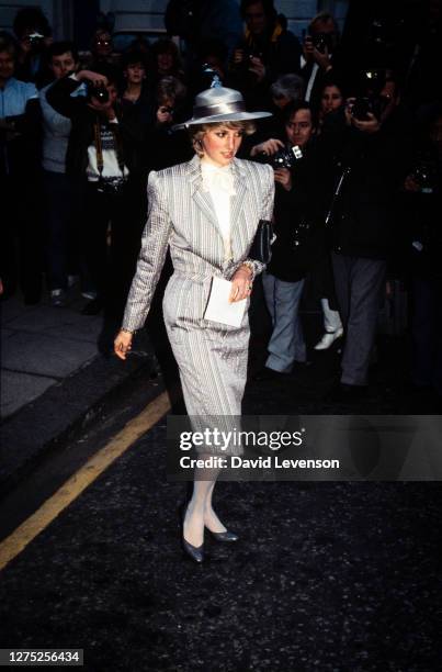 Princess Diana leaving the wedding of her former flatmate Anne Bolton, in Chelsea, London on October 28, 1983