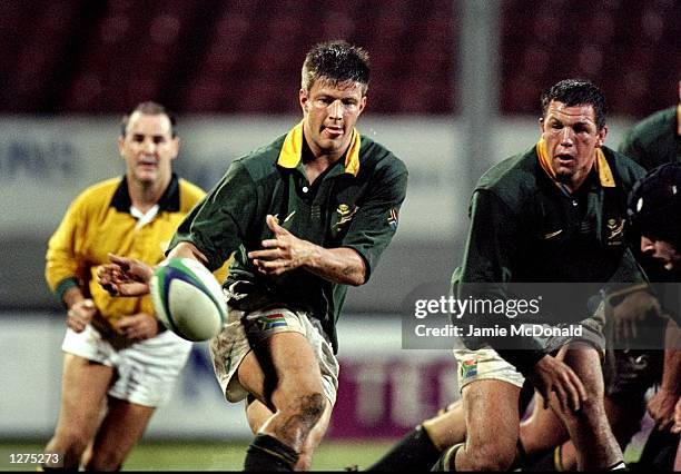 Bobby Skinstad of South Africa in action during the tour match against Glasgow Caledonians at Firhill Stadium in Glasgow, Scotland. South Africa won...