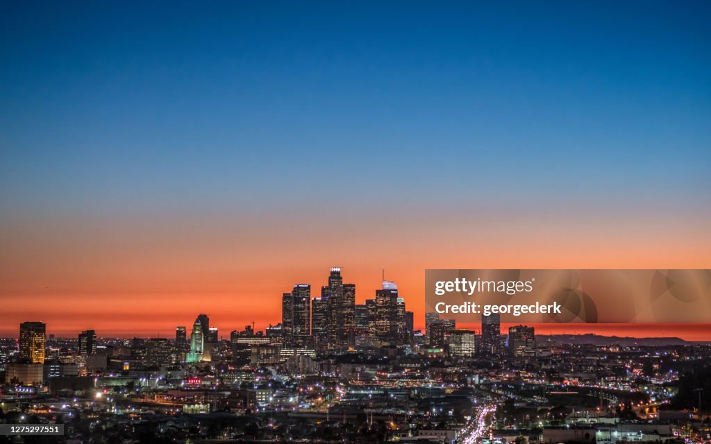 LA skyline at dusk