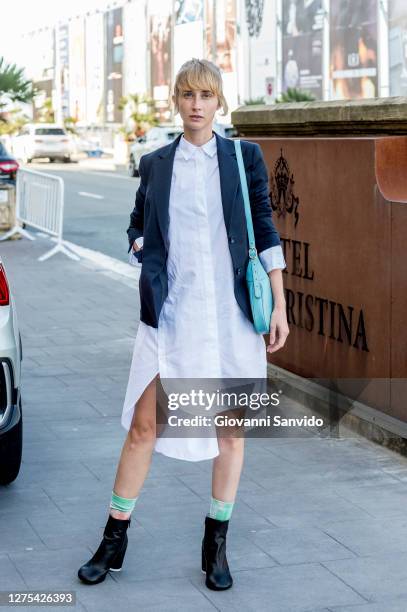 Ingrid Garcia Jonsson is seen arriving at the Maria Cristina Hotel during the 68th San Sebastian International Film Festival on September 22, 2020 in...