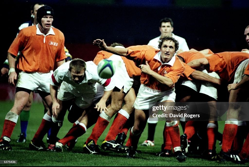 Mats Marcker of Holland passes the ball to his back line