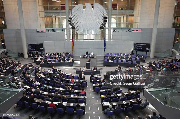 Members of the Bundestag debate an increase in funding for the European Financial Stability Facility , a measure for which they are scheduled to vote...