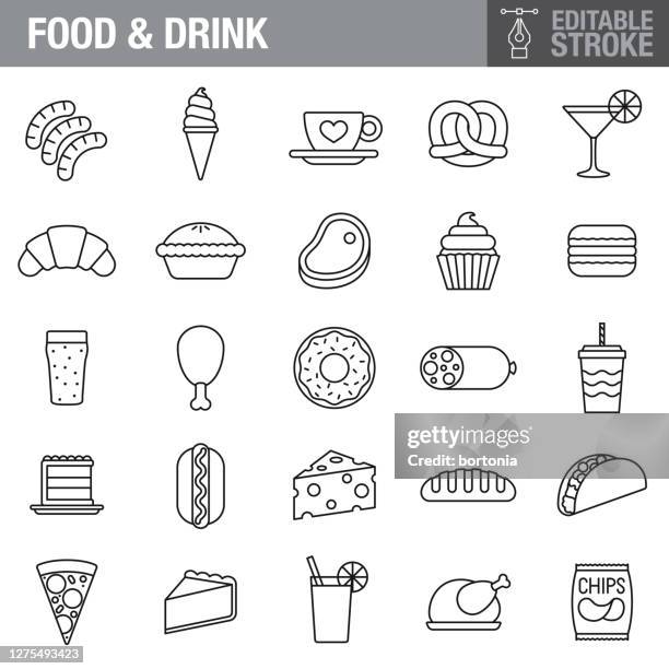 essen & trinken editable stroke icon set - zwischenmahlzeit stock-grafiken, -clipart, -cartoons und -symbole