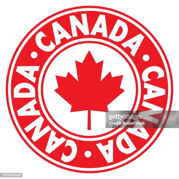 red canada label - maple leaf white background stock illustrations