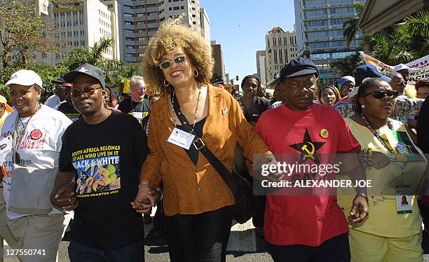 Black American activist Angela Davis , one of the thousands of anti Racism protester that took part in a march in Durban 01 September on the second...