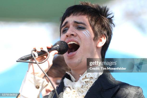 Brendon Urie of Panic! at the Disco performs during Live 105's BFD at Shoreline Amphitheatre on June 10, 2006 in Mountain View, California.