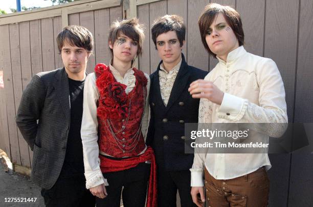 Brent Wilson, Ryan Ross, Brendon Urie, and Spencer Smith of Panic! at the Disco pose during Live 105's BFD at Shoreline Amphitheatre on June 10, 2006...