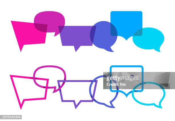 kommunikation mit sprachblasen - sprechblase für internetchat stock-grafiken, -clipart, -cartoons und -symbole