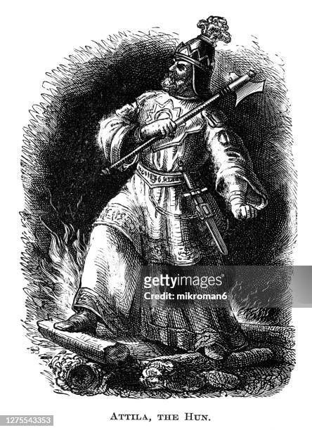 old engraved illustration of the attila the hun - attila the hun stock pictures, royalty-free photos & images