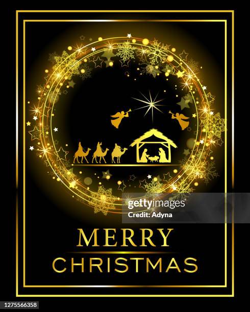 christmas nativity - prayer circle stock illustrations