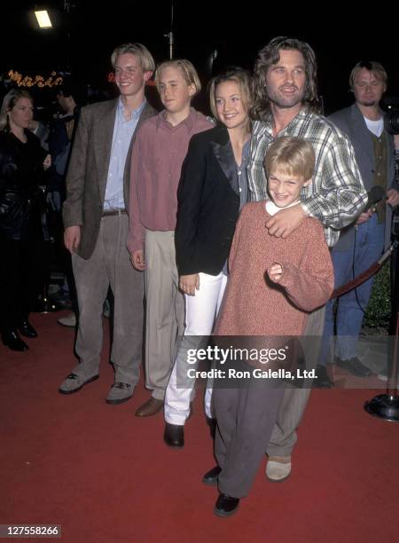 Actor Kurt Russell, son Boston Russell, step-daughter Kate Hudson and son Wyatt Russell attend the "Executive Decision" Westwood Premiere on March...