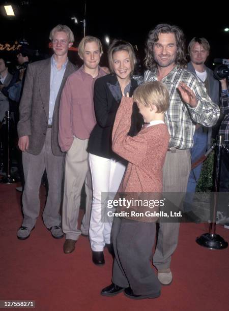 Actor Kurt Russell, son Boston Russell, step-daughter Kate Hudson and son Wyatt Russell attend the "Executive Decision" Westwood Premiere on March...