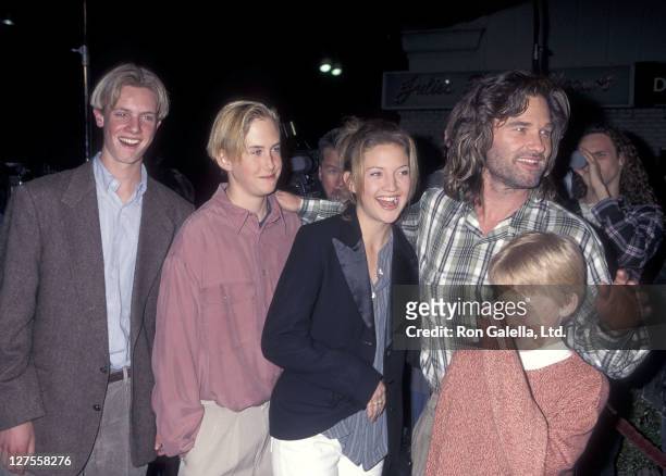 Actor Kurt Russell, son Boston Russell, step-daughter Kate Hudson and son Wyatt Russell attend the "Executive Decision" Westwood Premiere on March...