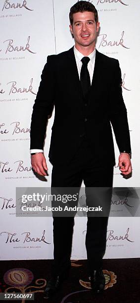 Robin Thicke arrives at Bank Nightclub at the Bellagio Hotel And Casino Resort on February 26, 2011 in Las Vegas, Nevada.