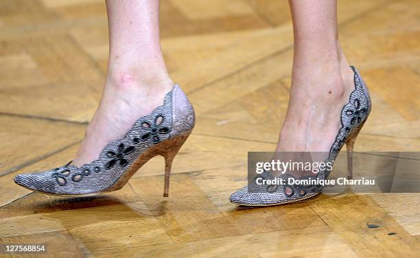 Shoes worn by a model as she walks the runway during the Nina Ricci Ready to Wear Spring / Summer 2012 show during Paris Fashion Week on September...