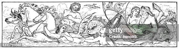 gods of the sea - neptune deity stock illustrations