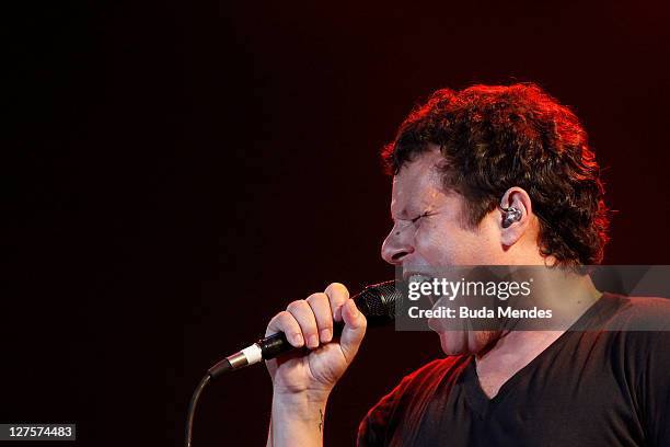 Singer of Tony Platao performs on stage during a concert in the Rock in Rio Festival on September 29, 2011 in Rio de Janeiro, Brazil. Rock in Rio...
