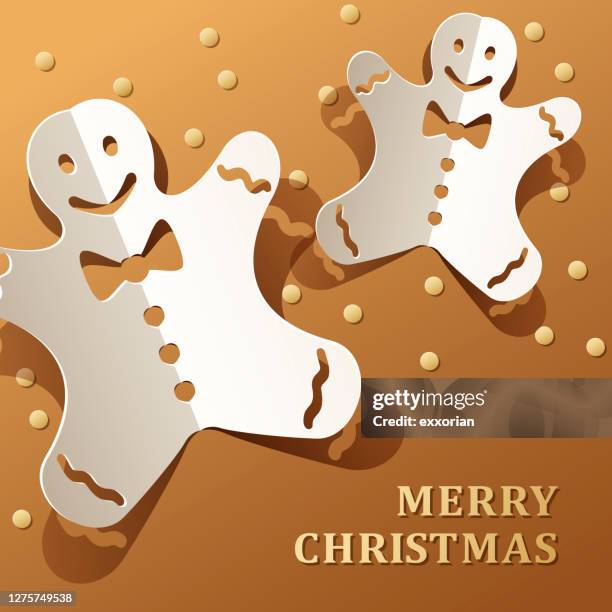 stockillustraties, clipart, cartoons en iconen met kerstmis peperkoek mannen papier ambacht - speculaastaart