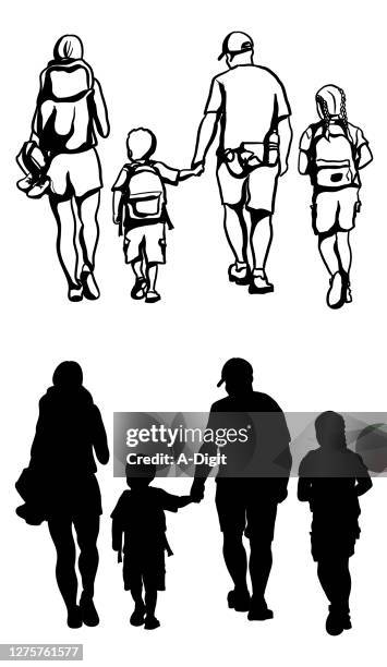 familyhikingdaytrip - family hiking stock illustrations