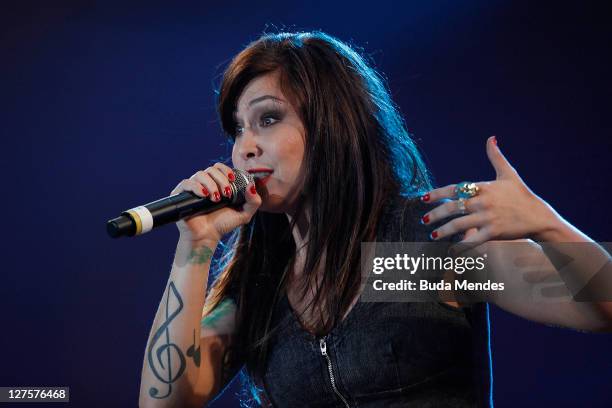 Pitty performs on stage during a concert in the Rock in Rio Festival on September 29, 2011 in Rio de Janeiro, Brazil. Rock in Rio Festival comes back...