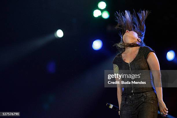 Pitty performs on stage during a concert in the Rock in Rio Festival on September 29, 2011 in Rio de Janeiro, Brazil. Rock in Rio Festival comes back...